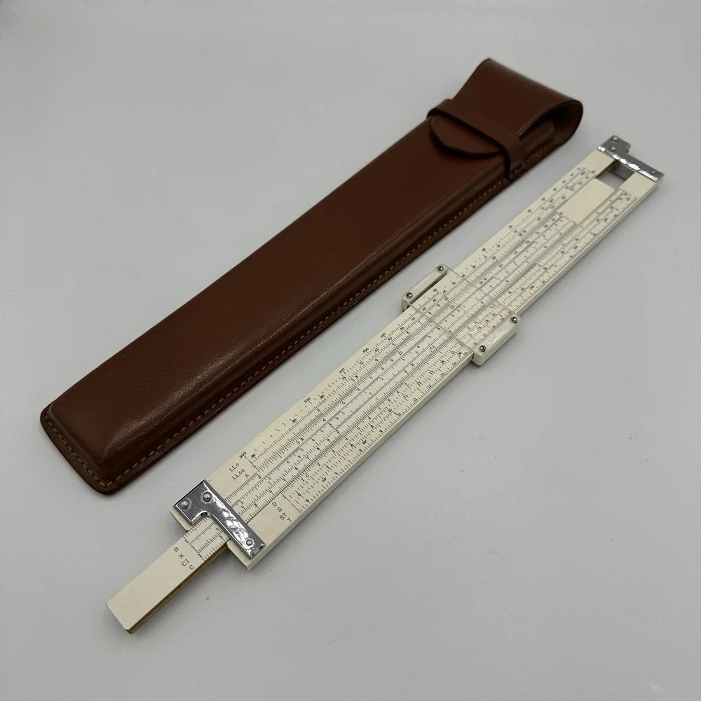 Vintage Micronta No. 150 Bamboo Slide Rule & Leather Case Made In Japan